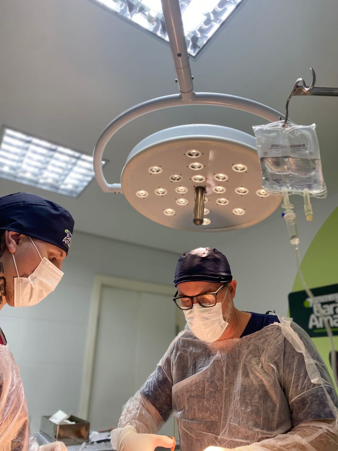 Prof. Dr. Alexandre de Brum e equipe durante cirurgia urológica veterinária no Instituto Doutor Brum